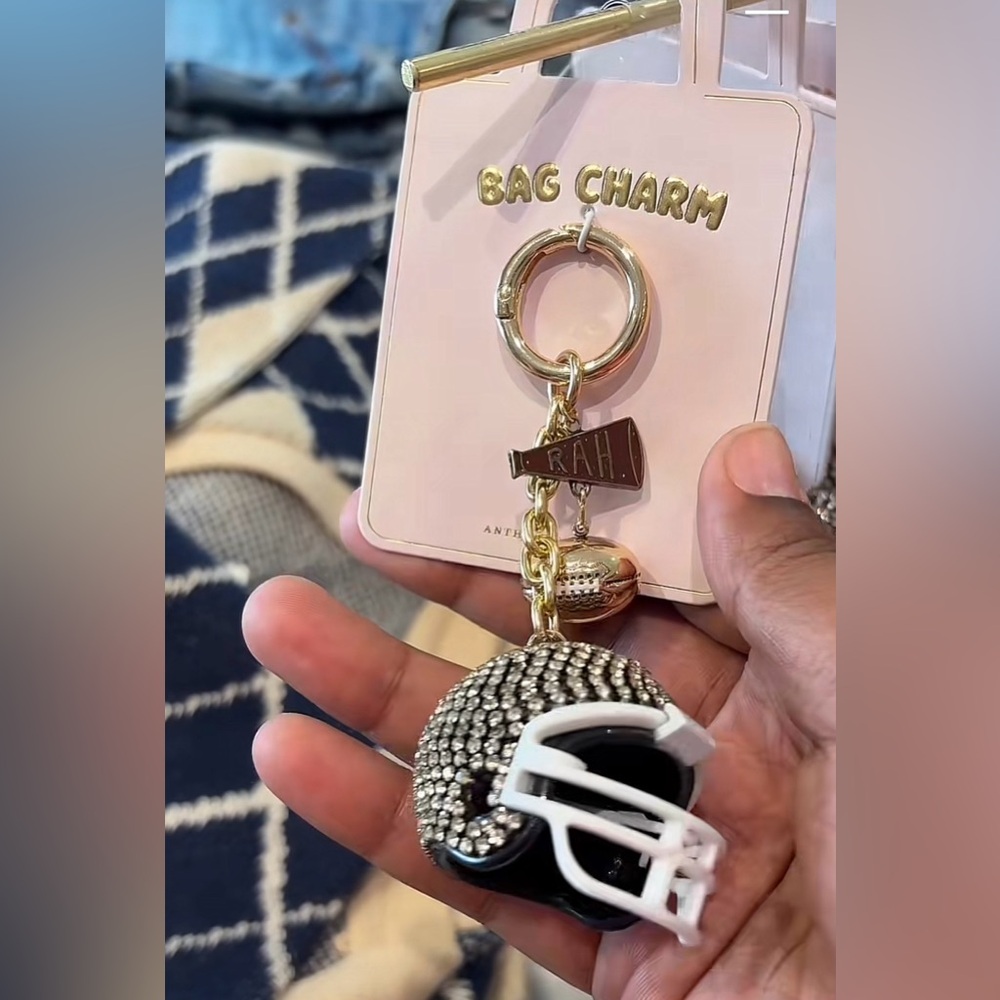 Anthropologie Gold and Black Football Helmet Bag Charm - Picture 5 of 5